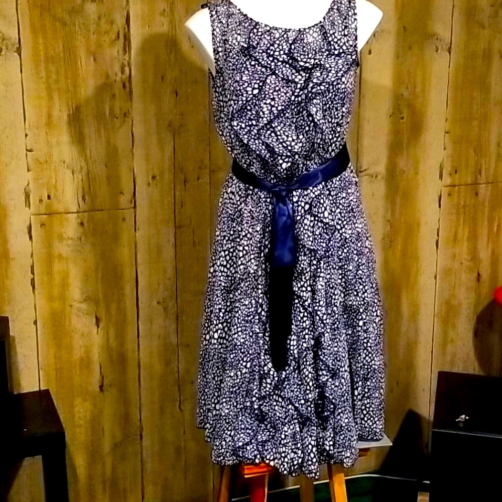 🦋 S.L. FASHIONS sleeveless navy dress, size 12